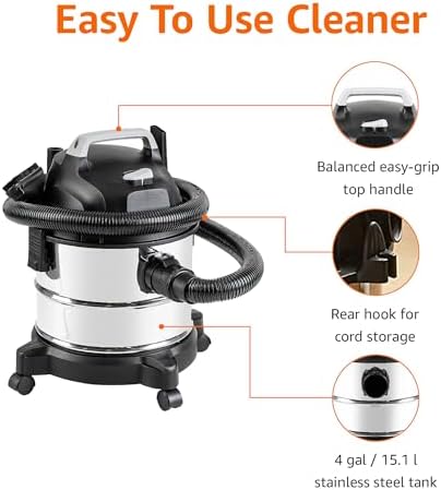 Amazon Basics Wet Dry Shop Vacuum Cleaner, 4 Gallon, 3 HP Stainless Steel, Grey/Black - Image 3