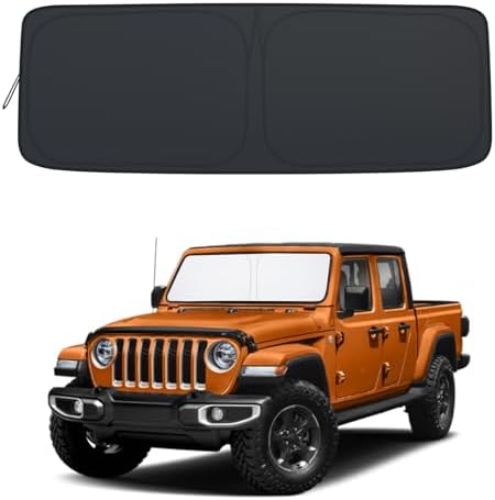 Windshield Sunshade Compatible with 2018-2022 2023 2024 2025 2026 Jeep Wrangler JL/JLU and 2020-2024 2025 2026 Jeep Gladiator JT Blocks UV Rays Sun Visor Protector Folding Front Window Sun Shade Cover by JKCOVER