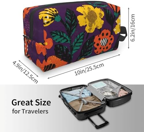 Purple Whimsical Florals Makeup Bag - Durable 600D Oxford Fabric Travel Cosmetic Bag, Shockproof Foam Padded Toiletry Organizer for Gym & Daily Use 10x6.2x4.9 Inch - Image 4