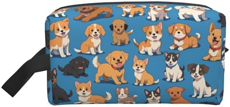 Cute Dogs Print Makeup Bag - Durable 600D Oxford Fabric Travel Cosmetic Bag, Shockproof Foam Padded Toiletry Organizer for Gym & Daily Use 10x6.2x4.9 Inch by OLUSENMO