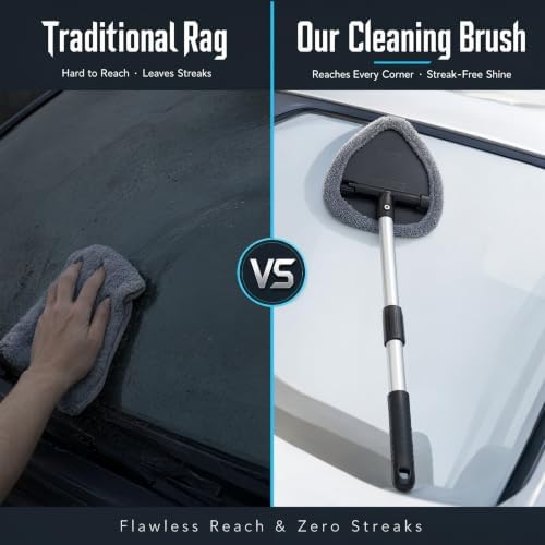 Microfiber Car Windshield Cleaning Tool with Extendable Handle,Car Defogging Glass Cleaning Brush with 4 Reusable Microfiber Pads 1 Spray Bottle and 1 Car Dust Removal Brush. (Gray) - Image 6
