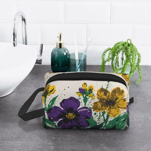 Purple & Yellow Floral Makeup Bag - Durable 600D Oxford Fabric Travel Cosmetic Bag, Shockproof Foam Padded Toiletry Organizer for Gym & Daily Use 10x6.2x4.9 Inch - Image 6