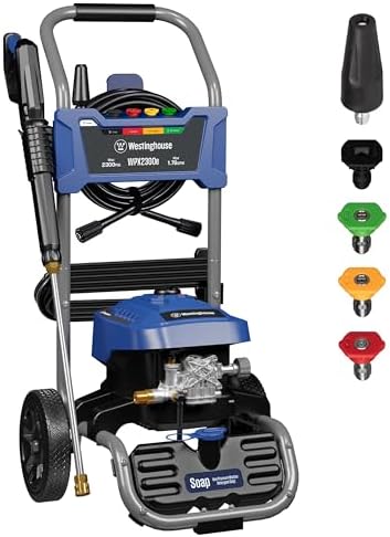 Westinghouse WPX2300e Electric Pressure Washer, 2300 Max PSI and 1.76 Max GPM, Induction Motor, Onboard Soap Tank, Spray Gun and Wand, 5 Nozzle Set, for Cars/Fences/Driveways/Homes/Patios/Furniture by Unknown
