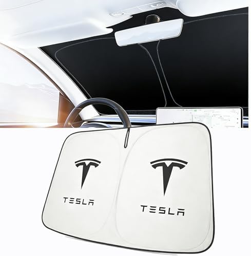 Windshield Sunshade for Tesla Model 3 & Model Y, Digital Printed Double-Sided Fabric Sun Visor, Silver Outside Black Inside UV Block Sunshade Compatible with 2017-2026 Model 3 2021-2026 Model Y - Image 6