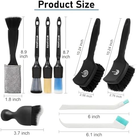 MVEQRRN 9PCS Boar Hair Car Detailing Brushes Set,Car Wheel Kit (Black) - Image 2