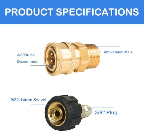 Hourleey Pressure Washer Adapter Set, Quick Disconnect Kit with M22 Metric Male Thread Quick Connector, M22 Swivel to 3/8'' Quick Connect, 3/4" to Quick Release, M22 to M22 Convert, 9 Pack - Image 5