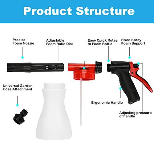 Car Foam Gun, Juqiboom - Adjustable Ratio Dial Car Snow Soap Gun Fit Low Water Pressure Universal Standard Garden Hose, Blaster Car Washer Sprayer for Home Garden Use - Image 2