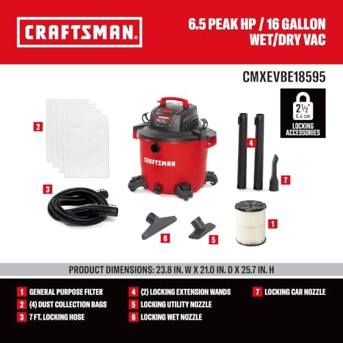 CRAFTSMAN CMXEVBE18595 16 Gallon 6.5 Peak HP Wet Dry Shop Vacuum - Image 3