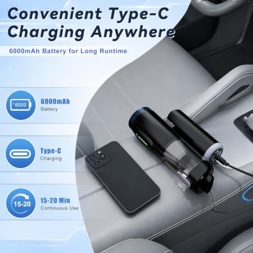 Handheld Car Vacuum Cordless, Foldable 20000Pa Portable Vacuum Cleaner with with Vacuum & Blower, Rechargeable with LED Display, USB-C Charging, Washable HEPA Filter for Car, Truck, SUV & Home - Image 6