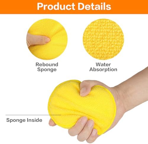 FONAROLL Microfiber Wax Applicator Pads, Car Wax Applicator, Buffing & Detail Polishing Foam Pads for Car Cleaning and Fine Polishing (5" Diameter, 6 Pack) - Yellow - Image 4