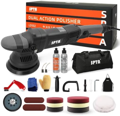 Buffer Polisher, SPTA 5-Inch 125mm Dual Action Random Orbital Car Polisher,Car Detailing Kit, 4Pcs 5inch & 4Pcs 6Inch Polishing Pad,Packing Bag for Car Polishing and Waxing--DAPSET-US by SPTA