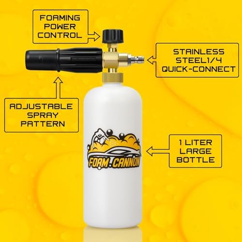 Foam Cannon for Pressure Washer, 1L Bottle Snow Foam Cannon with 5 Pressure Washer Nozzle Tips, 1/4 Inch Quick Connector, Compatible with Gas Pressure Washers&Electric Pressure Washers - Image 6