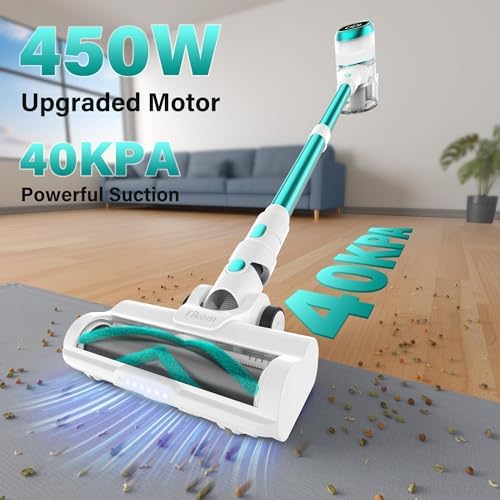Tikom V500 Cordless Vacuum Cleaner for Home, 40000Pa/450W Stick Vacuum with LED Touch Screen, Charging Wall Dock, Anti-Tangle, Lightweight Handheld Vacuum for Pet Hair, Hard Floor, Carpet, Blue - Image 2