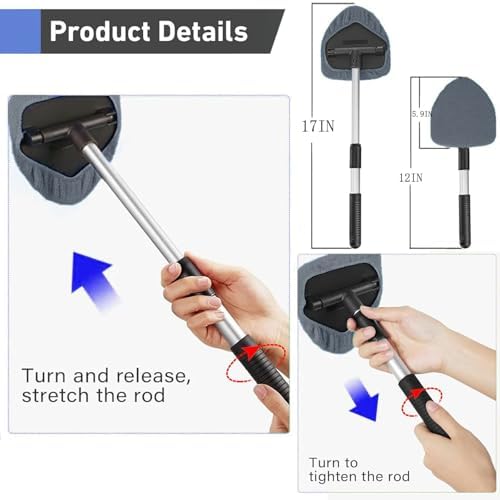 desin Windshield Cleaning Tool, Car Window Cleaner Windshield Cleaner with 4 Reusable and Washable Microfiber Pads and Extendable Handle Auto Inside Glass Wiper - Image 2