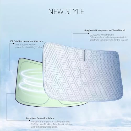 Foldable Windshield Sunshade | Graphene Heat Shield with Reflective Polyester Fabric | UV Protection Car Sun Shade with Memory Steel Frame | Keeps Interior Cool & Protects Dashboard | L (58 x 31 in) - Image 5