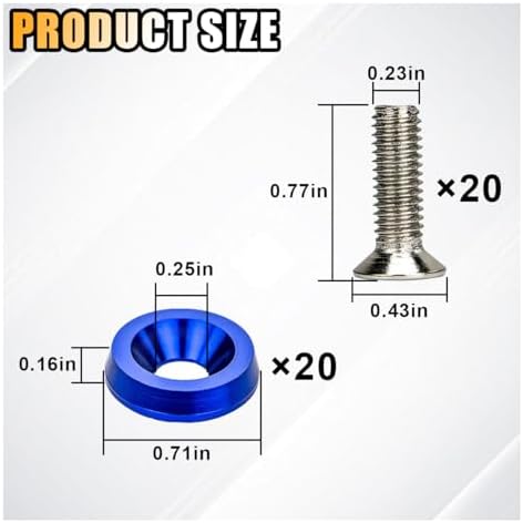 smilfuy 20PCS Aluminum Bumper Fender Washer Stainless Steel Bolts, Blue - Image 2