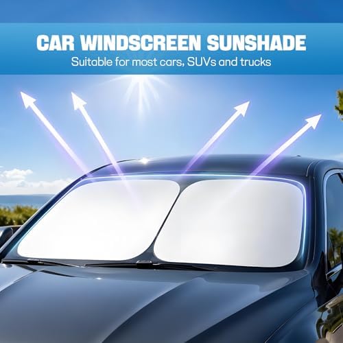 Wuyaoyao 2PCS Car Windshield Sun Shade, 28"×31" Car Front Window Sun Shade Blocker for Heat and UV Rays Protection, Foldable Automotive Windshield Sunshade, Universal for Vehicles Sedans SUVs - Image 4