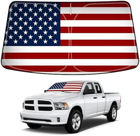 Bestview American Flag Windshield Sunshade for 2009-2018 Dodge Ram 1500，Custom Fit Foldable Front Window Sunshade Sun Visor Accessories Protector Block UV Rays Heat, Keep Your Car Cooler by BESTVIEW