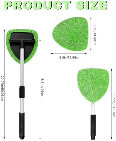 Car Window Cleaner, Car Cleanser Brush, Car Accessories Car Cleaning Supplies Tools, Car Cleaning Kit with Extendable Handle, Microfiber Cloth, Spray Bottle, Fits All Cars (Green) - Image 3