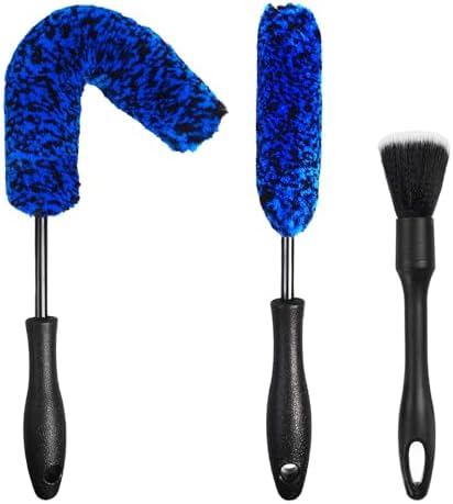 3PCS Wheel Brush Kit for Cleaning Wheel and Tire, Wheel and Rim Brush, Car Detailing Brushes, Bendable & Durable Car Wheel Rim Cleaner Brush Set,Car Detailing Cleaning Brush Supplies Kit by NIKCOSMK