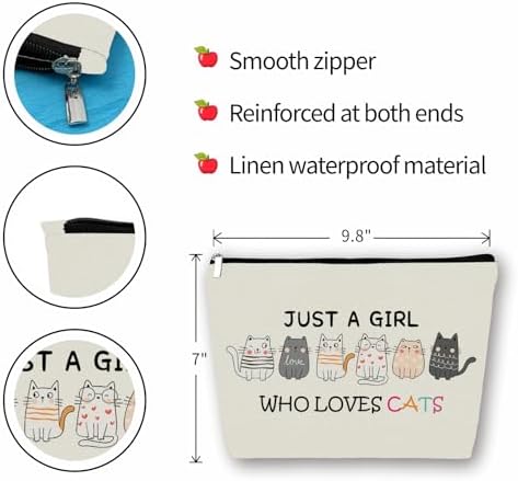 Cat Mom Makeup Bag For Women & Teen Girl Cat Lover Gifts: Cosmetic Bag & Toiletry Pouch Just A Girl Who Love Cats Themd For Mom, Daughters, Friends.Ideal Gifts For Travel, Birthdays. - Image 3