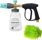 Sooprinse Short Pressure Washer Gun With Foam Cannon, High Pressure Snow Foam Lance, 1/4 Inch Quick Connector, Power Washer Blaster, Car Wash Mitt, 3000 PSI, 1 Liter by Sooprinse