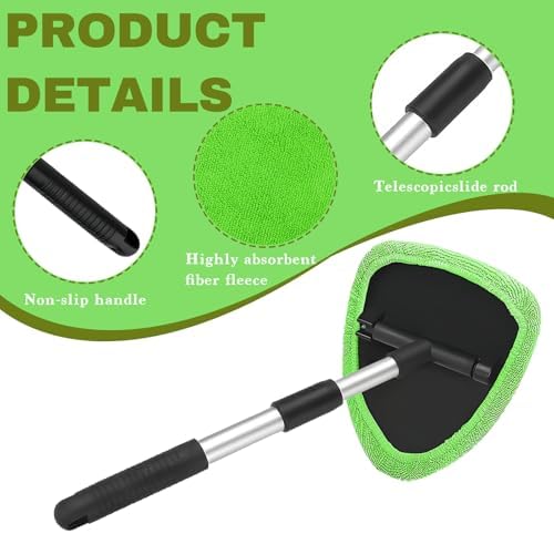 Car Window Cleaner, Car Cleanser Brush, Car Accessories Car Cleaning Supplies Tools, Car Cleaning Kit with Extendable Handle, Microfiber Cloth, Spray Bottle, Fits All Cars (Green) - Image 6