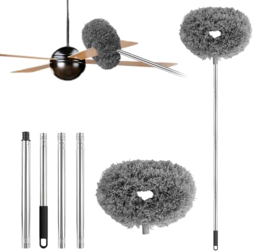 Ceiling Fan Cleaner Duster Reusable Microfiber Ceiling Fan Blade Cleaner Removable Duster with Extension Pole Adjusts 13 to 49.7 Inch for Cleaning Walls Bookshelves Furniture Door Window Top (Gray) by Unknown