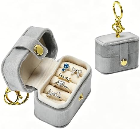 Ring Bearer Pillow Box for Dog Collar, Velvet Wedding Mini Ring Holder Pouch for Pet, Travel Ring Earrings Storage Box for Proposal Engagement Wedding Ceremony Party (Gray) - Image 7