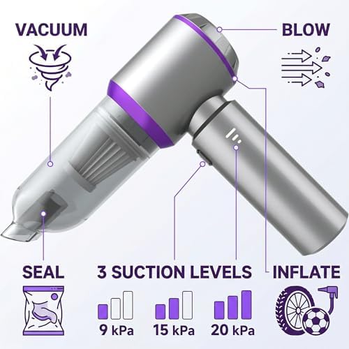 NWDEY Car Vacuum Cleaner High Power 20000Pa – Cordless Handheld Mini Vacuum & Air Duster for Car Detailing, 3-Speed Brushless Motor, 6000mAh Battery (Upgraded Purple) - Image 2