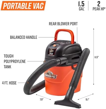 Armor All® AA155 1.5-Gallon 2 Peak HP Portable Wet/Dry Vacuum, Orange - Image 3