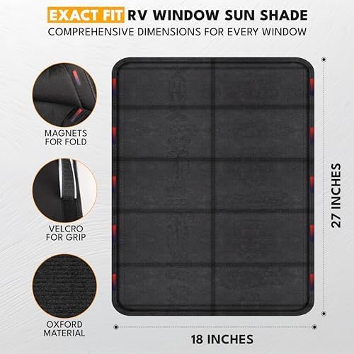 EcoNour RV Magnetic Window Shade for Side Door,Foldable UV Protection Cover | Blackout Winnebago Itasca Sunova Class A RV Entry Doors | 4 Hook & Loop Waterproof Oxford Fabric | Large (27" ×18") - Image 2