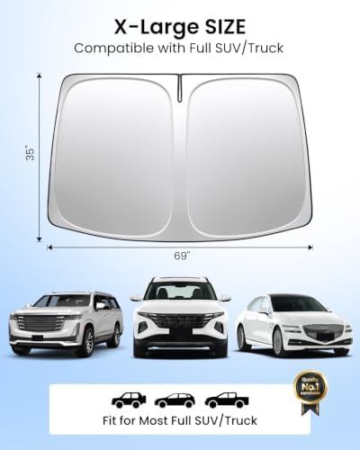 REEVAA Car Windshield Sun Shade for Full SUV/Truck, XL (69''L x 35''W) - Image 5