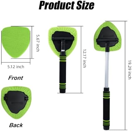 7 PCS Windshield Cleaning Tool, 19" Windshield Cleaner Kit with Extendable Handle, Microfiber Towel Pads, Brush, Empty Spray Bottle for Auto Glass Interior (Green) - Image 2