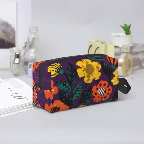 Purple Whimsical Florals Makeup Bag - Durable 600D Oxford Fabric Travel Cosmetic Bag, Shockproof Foam Padded Toiletry Organizer for Gym & Daily Use 10x6.2x4.9 Inch - Image 7