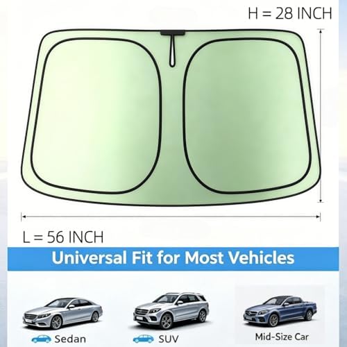 Foldable Windshield Sunshade | Graphene Heat Shield with Reflective Polyester Fabric | UV Protection Car Sun Shade with Memory Steel Frame | Keeps Interior Cool & Protects Dashboard | M (56 x 28 in) - Image 2