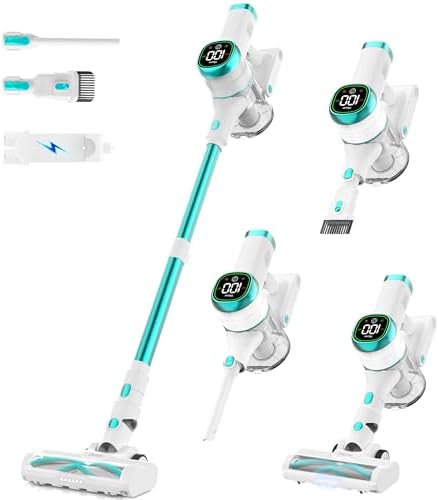 Tikom V500 Cordless Vacuum Cleaner for Home, 40000Pa/450W Stick Vacuum with LED Touch Screen, Charging Wall Dock, Anti-Tangle, Lightweight Handheld Vacuum for Pet Hair, Hard Floor, Carpet, Blue by Tikom