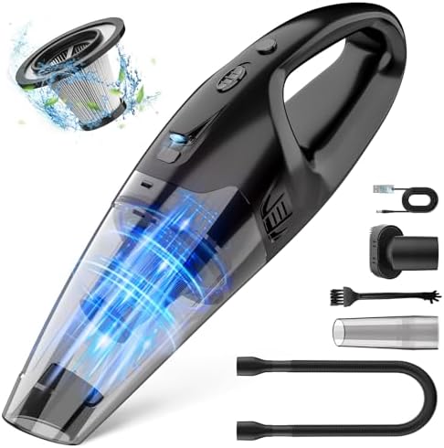 Handheld Vacuum Cordless Rechargeable with LED Light, Car Vacuum Portable Cordless, Hand Vacuum Cleaner Car Seats, Home, Quick Cleanup, Strong Suction, Lightweight, Includes Crevice Nozzle & Brush by BSRCO