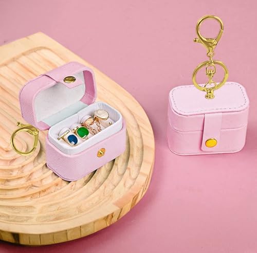 Wedding Ring Bearer Pillows Box for Dog Collar, PU Leather Travel Mini Ring Holder Pouch with Keychain Clip& Buckle Closure, Bridesmaid Gifts Jewelry Storage Case for Women Girls(Pink) - Image 5