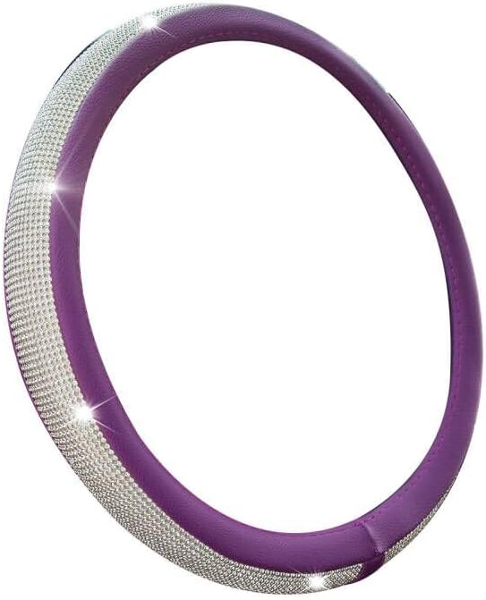 New Diamond Leather Steering Wheel Cover with Bling Crystal Rhinestones | Universal Fit 15 Inch Car Wheel Protector for Women Girls Purple by ChuLian