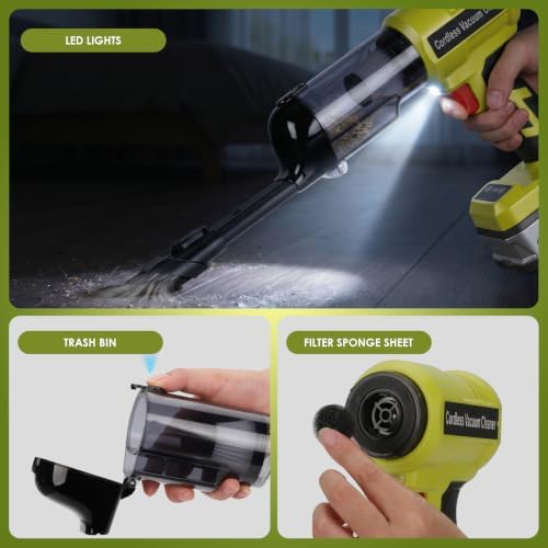 DTEZTECH Cordless Vacuum Cleaner for Ryobi 18V Battery, Electric Handheld Vacuum Cleaner with 105AW Powerful Suction, Portable Vacuum Cleaner for Floor, Carpet, Car, Pet, Home (Battery Not Included) - Image 5