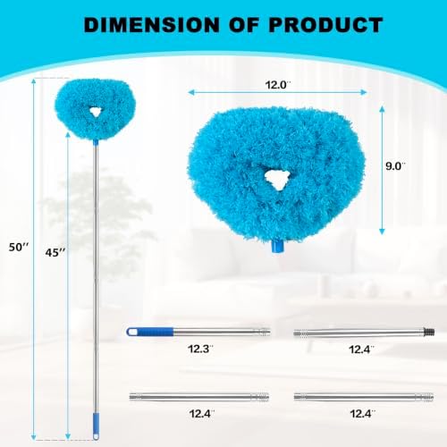 Ceiling Fan Cleaner Duster Reusable Microfiber Ceiling Fan Blade Cleaner Removable Duster with Extension Pole Adjusts 13 to 49.7 Inch for Cleaning Walls Bookshelves Furniture Door Window Top (Blue) - Image 6