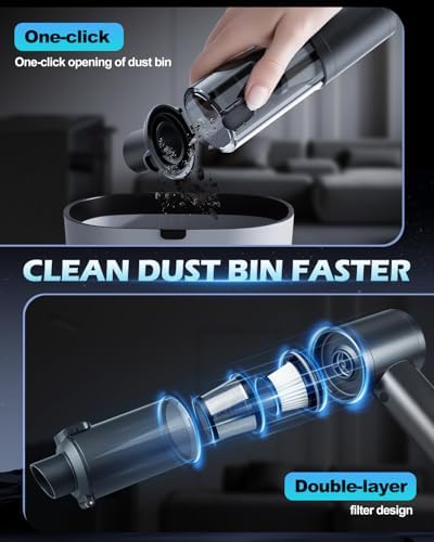 2026 Upgraded Handheld Car Vacuum, Cordless Car Vacuum Cleaner with 15000Pa Strong Suction, Brushless Motor & Filter, 7-in-1 Cleaning Kit, Type-C Charging for Home Office Car Pet (Black) - Image 3