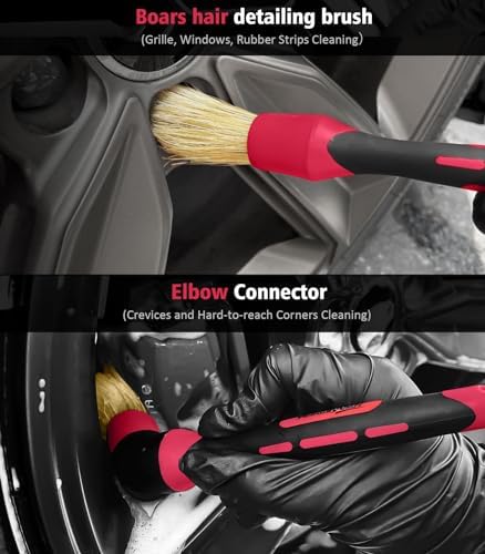YeewayVeh 6PCS Motorcycle Cleaning Kit, Bendable Wheel Tire Brush,Black/Red - Image 4
