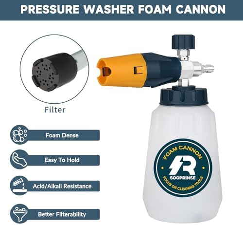 Sooprinse Foam Cannon with 1/4 Inch Quick Connector, Heavy Duty Car Foam Blaster Wide Neck Adjustable Snow Foam Lance for Pressure Washer, 1 Liter - Image 4