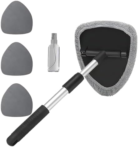 Car Window Cleaner, Car Cleanser Brush, Car Accessories Car Cleaning Supplies Tools, Car Cleaning Kit with Extendable Handle, Microfiber Cloth, Spray Bottle, Fits All Cars (Gray) by Unknown