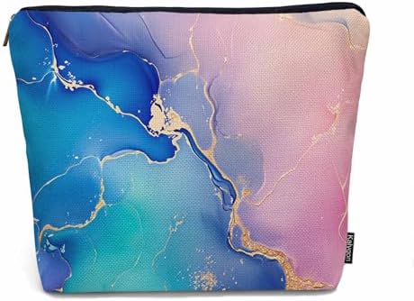 Women Makeup Organizer Bag Marble Pattern Flax Travel Cosmetic Bag Abstract Ocean Waves Marble Makeup Bags Toiletry Bag Makeup Bags For Home Bathroom Office Hotel Gym Pink Blue Golden by Unknown