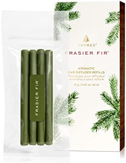 Thymes Frasier Fir Car Diffuser Refills - Includes 4 Car Air Freshener Diffuser Reeds - Long-Lasting Air Freshener (Refills Only) by Thymes