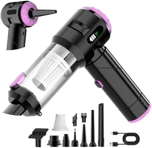 Wansimoo Handheld Car Vacuum Cleaner,25000PA Strong Cyclonic Suction Foldable Mini Vacuum Portable Cordless with Digital Display and One Touch Dust Removal for Car, Home, Office, Kitchen (Purple) by WANSIMOO