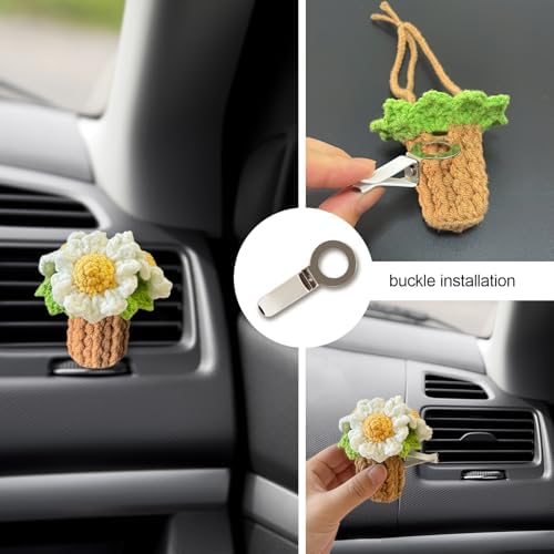 Crochet Car Air Freshener Holder Daisy Hanging Plant for Car Accessories - Image 6